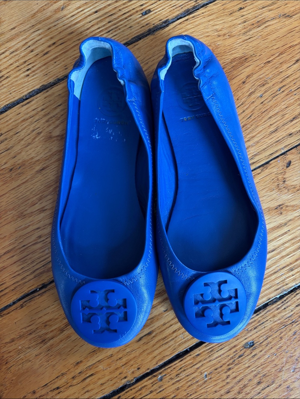 Tory Burch Royal Blue Leather Logo Ballet Flats
